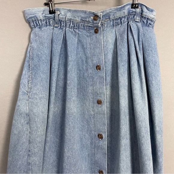 Vintage Denim Skirt Women Plus Size Elastic Waistband FLAWS Faded Blue Midi Jean - Picture 3 of 16